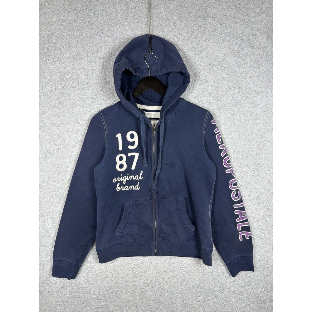 Aeropostale Vintage Y2K Navy Blue Full Zip Hoodie Logo Sweatshirt Womens Size XL